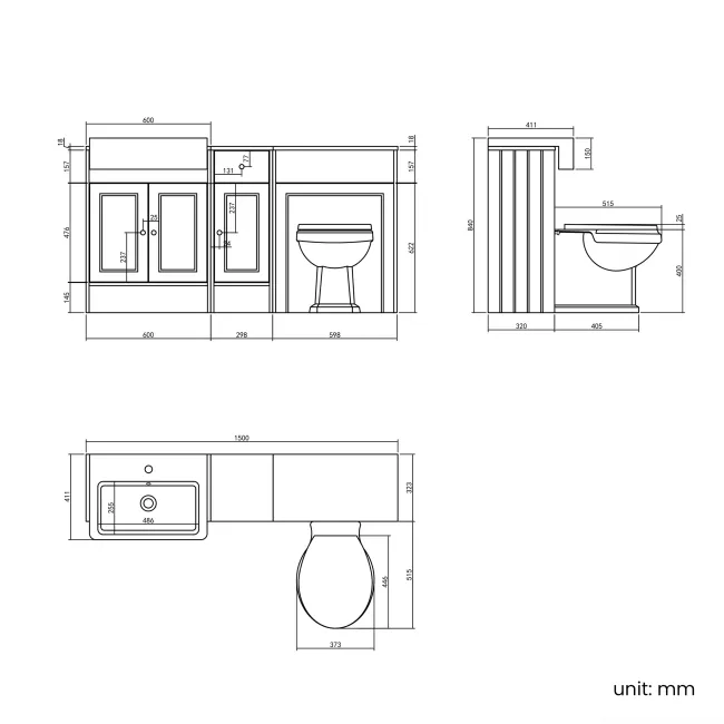 Monaco Inky Blue Combination Vanity Basin and Hudson Toilet with Wooden Seat 1500mm