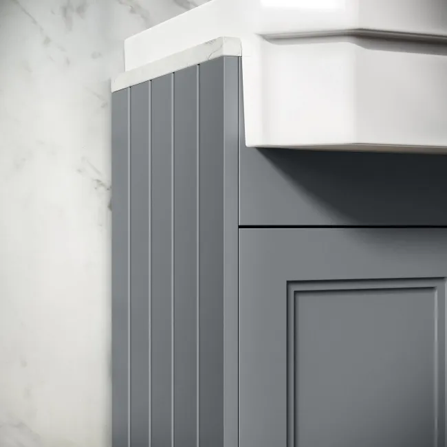 Monaco Dove Grey Combination Vanity Traditional Basin with Marble Top 1200mm (Excludes Pan & Cistern) - Brushed Brass Accents