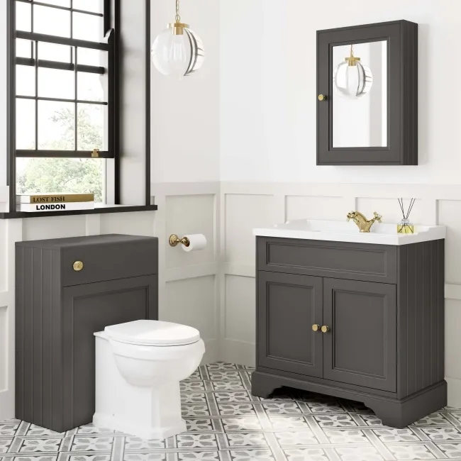 Lucia Graphite Grey Basin Vanity 830mm - Brushed Brass Accents