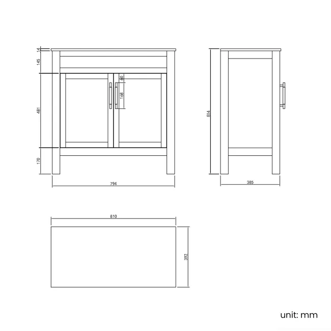 Bermuda Dove Grey Cabinet with Marble Top 800mm Excludes Counter Top Basin - Brass Knurled Handles
