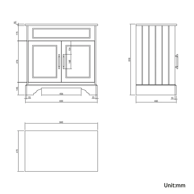 Lucia Graphite Grey Cabinet with Oak Effect Top 840mm (Excludes Counter Top Basin) - Brass Knurled Handles