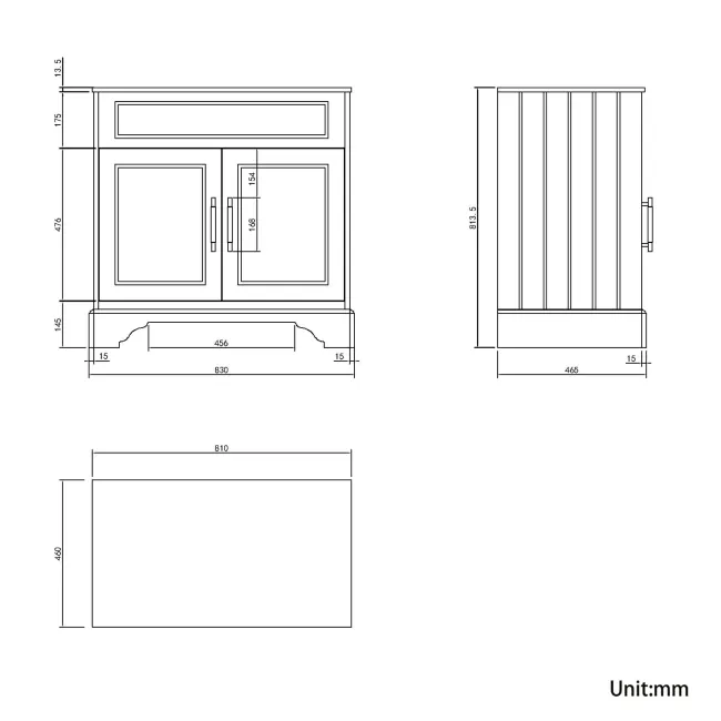 Lucia Graphite Grey Cabinet with Marble Top 840mm (Excludes Counter Top Basin) - Brass Knurled Handles