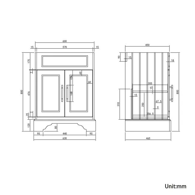 Lucia Inky Blue Vanity with Marble Top & Round Counter Top Basin 640mm - Brass Knurled Handles