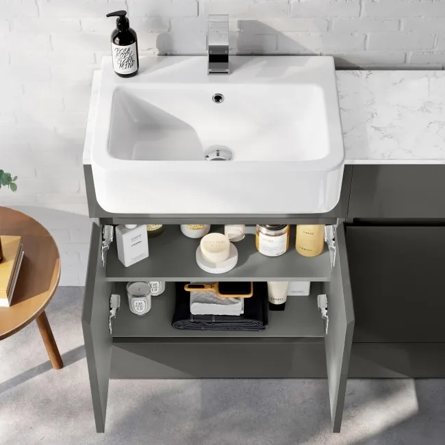 Foster Tungsten Grey Basin Vanity with Marble Top & Back To Wall Unit 1200mm - Excludes Toilet