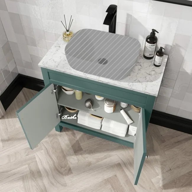 Bermuda Midnight Green Cabinet with Marble Top 800mm - Excludes Counter Top Basin