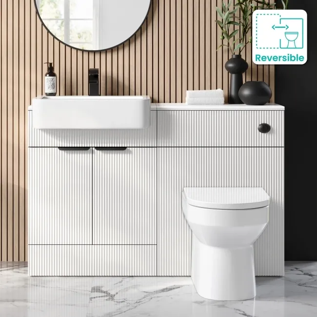 Sicily Fluted Coastal White Combination Vanity Basin and Miami Toilet 1200mm - Black Accents