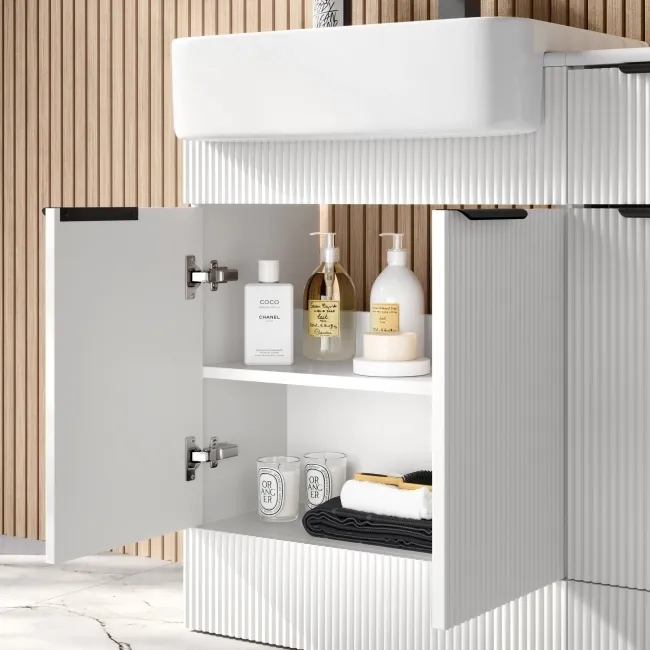 Sicily Fluted Coastal White Combination Vanity Basin and Aruba Toilet 1500mm - Black Accents