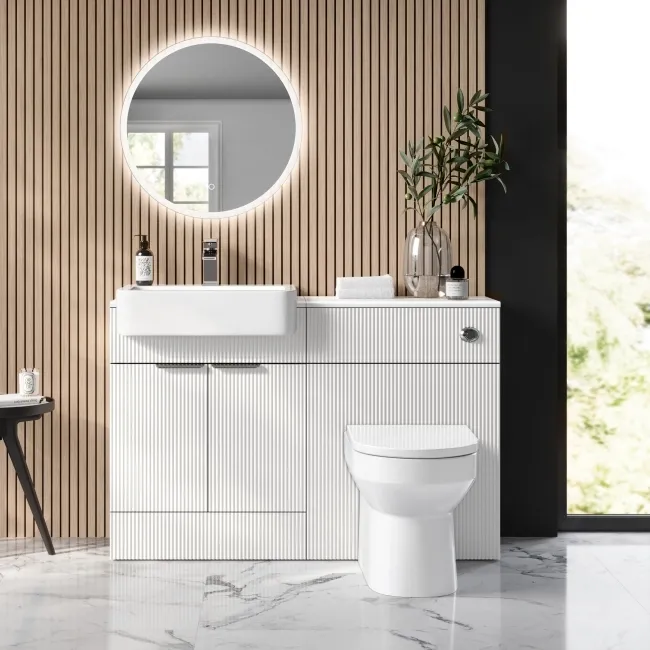 Sicily Fluted Coastal White Combination Vanity Basin and Miami Toilet 1200mm - Chrome Handles