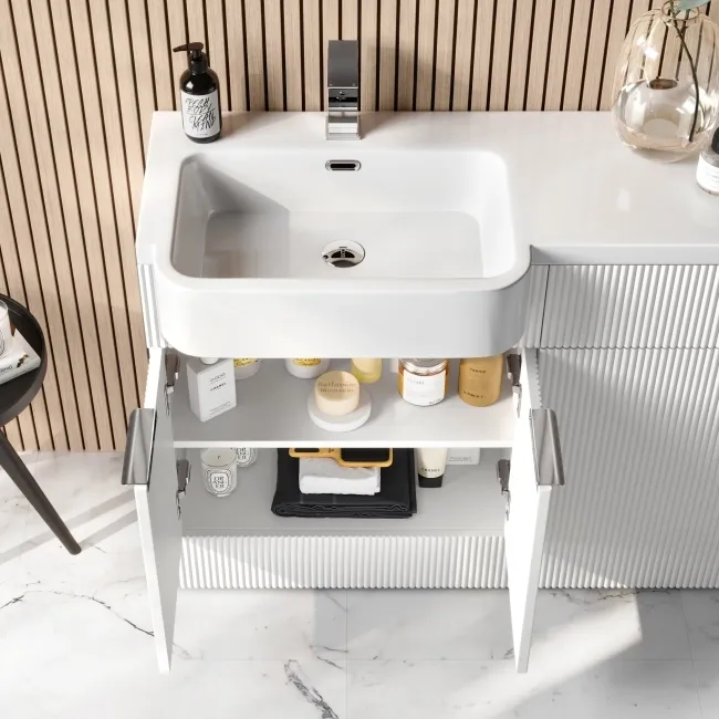 Sicily Fluted Coastal White Combination Vanity Basin and Houston Toilet 1200mm - Chrome Handles- Left Handed