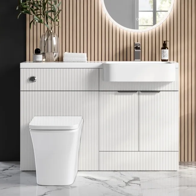 Sicily Fluted Coastal White Combination Vanity Basin and Houston Toilet 1200mm - Chrome Handles- Right Handed