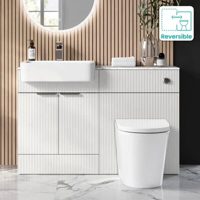 Sicily Fluted Coastal White Combination Vanity Basin with Marble Top & Boston Toilet 1200mm - Chrome Handles