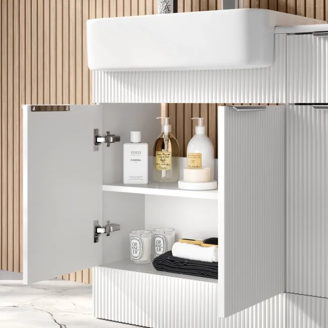 Sicily Fluted Coastal White Combination Vanity Basin and Miami Toilet 1500mm - Chrome Handles