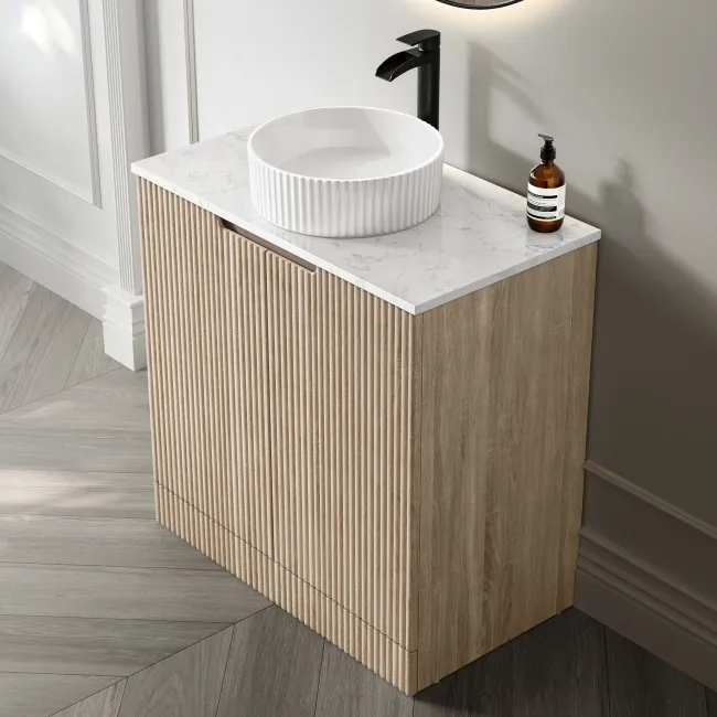 Crete Fluted Apex Oak Vanity with Marble Top & Nevis Basin 800mm