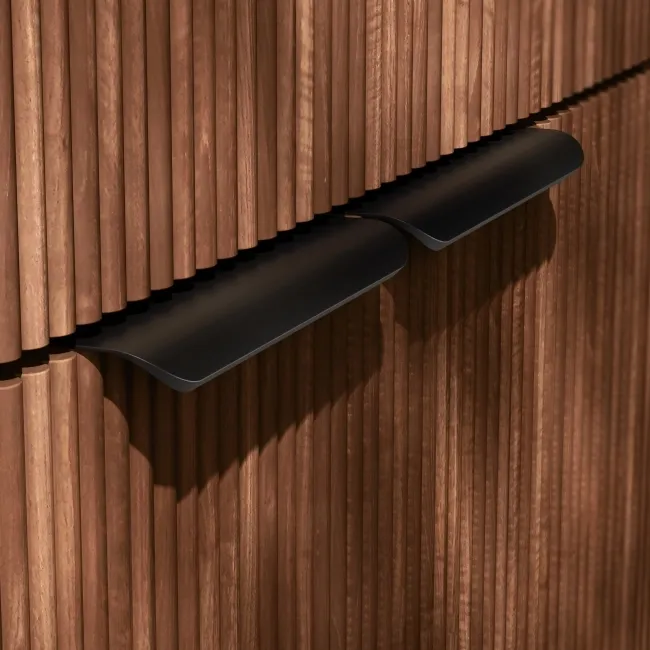 Sicily Fluted Black Walnut Basin Vanity and Back To Wall Toilet Unit 1200mm (Excludes Toilet) - Black Accents - Left Handed