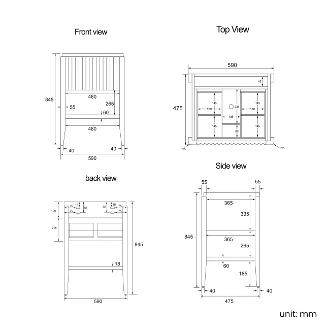 Maru Oak Wood Grain Vanity Unit 600mm