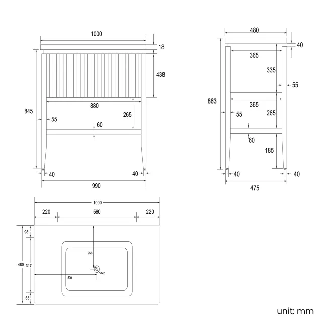 Maru Oak Wood Grain Vanity Unit 1000mm