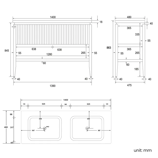 Maru Oak Wood Grain Vanity Unit 1400mm