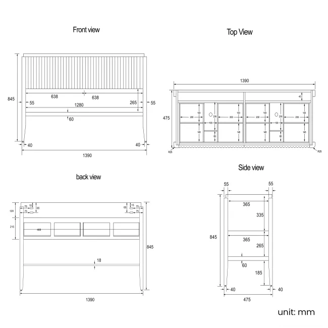 Maru Oak Wood Grain Vanity Unit 1400mm