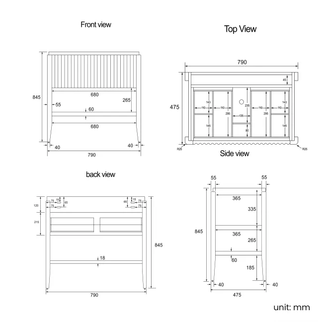 Maru Oak Wood Grain Vanity Cabinet 800mm with Matt White Stone Top - Basin Not Included