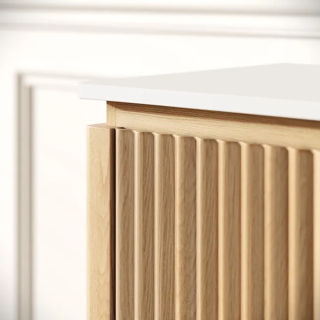 Maru Oak Wood Grain Vanity Cabinet 1000mm with Matt White Stone Top - Basin Not Included