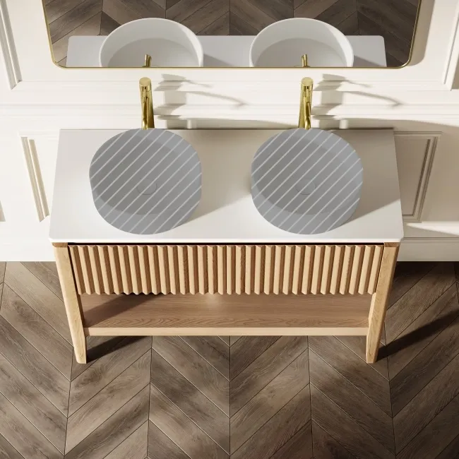 Maru Oak Wood Grain Vanity Cabinet 1200mm with Matt White Stone Top - Basin Not Included