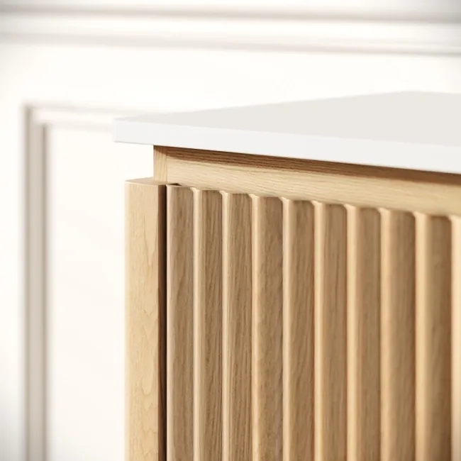 Maru Oak Wood Grain Vanity Cabinet 1400mm with Matt White Stone Top - Basin Not Included