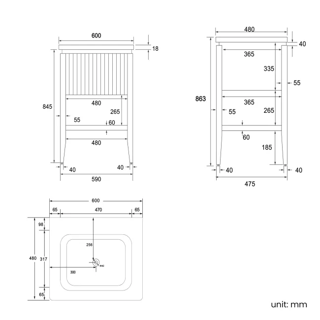 Maru Walnut Wood Grain Vanity Unit 600mm