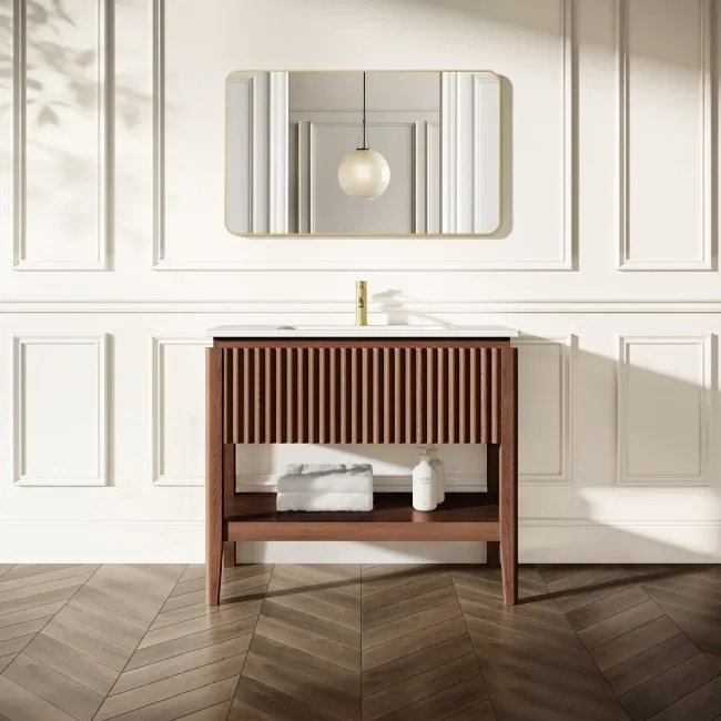 Maru Walnut Wood Grain Vanity Unit 1000mm