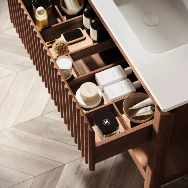 Maru Walnut Wood Grain Vanity Unit 1000mm