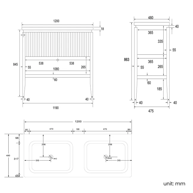 Maru Walnut Wood Grain Vanity Unit 1200mm