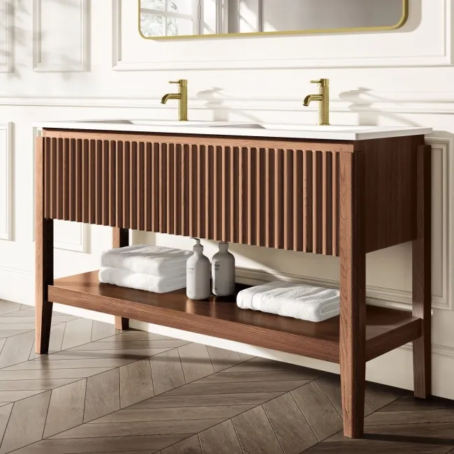 Maru Walnut Wood Grain Vanity Unit 1400mm