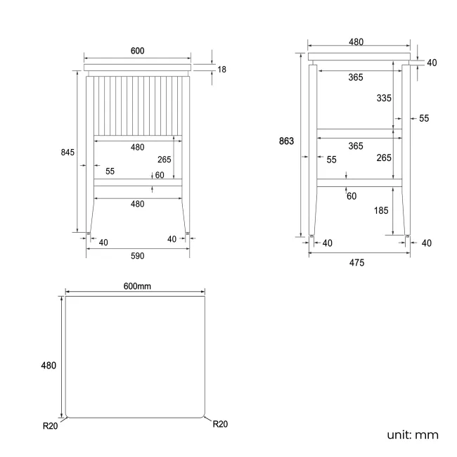 Maru Walnut Wood Grain Vanity Cabinet 600mm with Matt White Stone Top - Basin Not Included