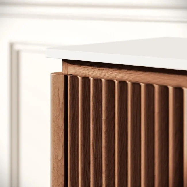 Maru Walnut Wood Grain Vanity Cabinet 1000mm with Matt White Stone Top - Basin Not Included