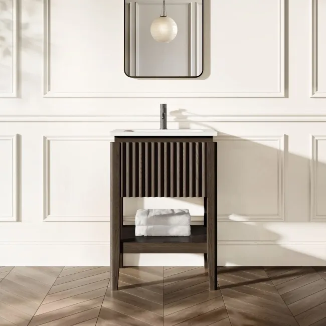 Maru Black Oak Wood Grain Vanity Unit 600mm