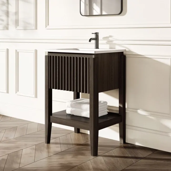 Maru Black Oak Wood Grain Vanity Unit 600mm