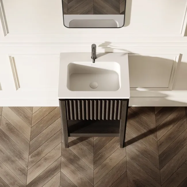 Maru Black Oak Wood Grain Vanity Unit 600mm