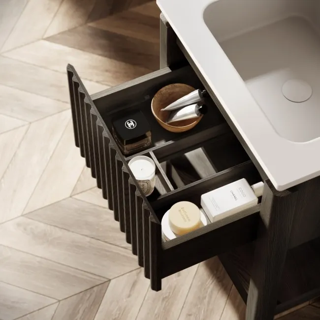 Maru Black Oak Wood Grain Vanity Unit 600mm