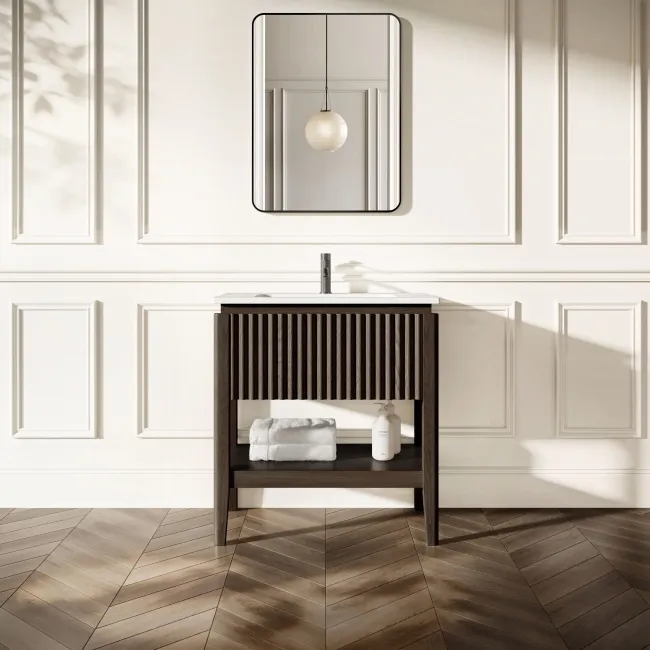 Maru Black Oak Wood Grain Vanity Unit 800mm