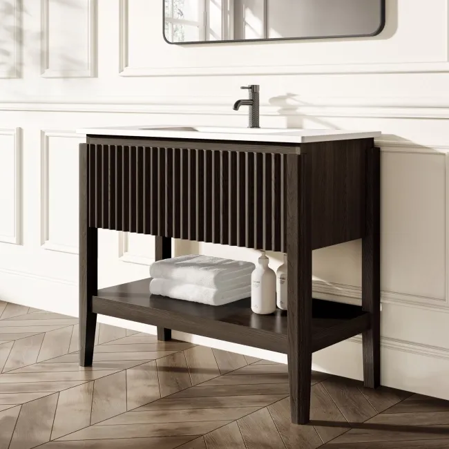 Maru Black Oak Wood Grain Vanity Unit 1000mm