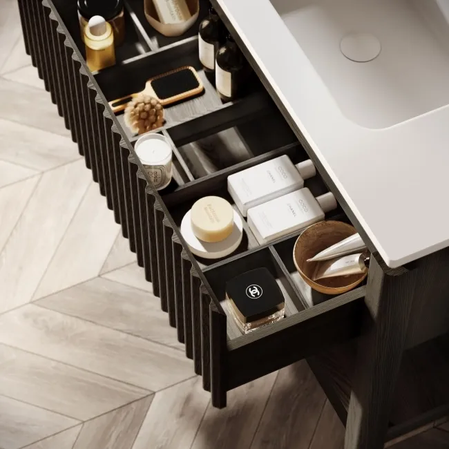 Maru Black Oak Wood Grain Vanity Unit 1000mm