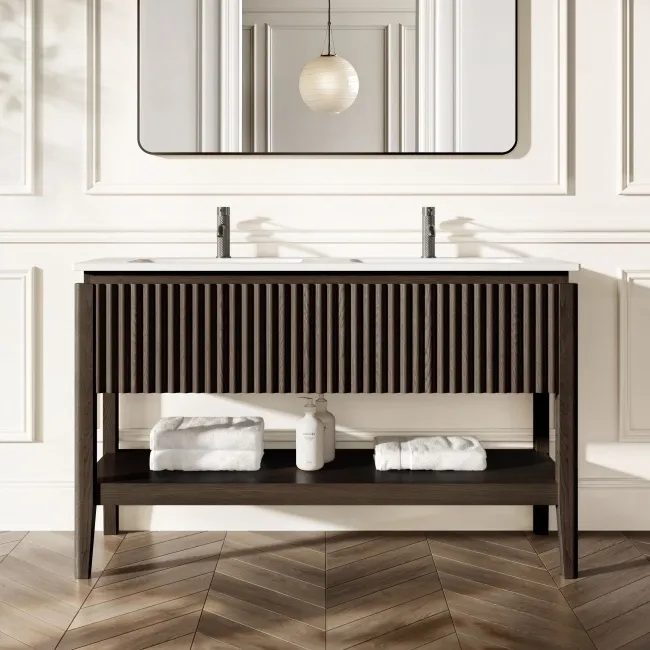 Maru Black Oak Wood Grain Vanity Unit 1400mm