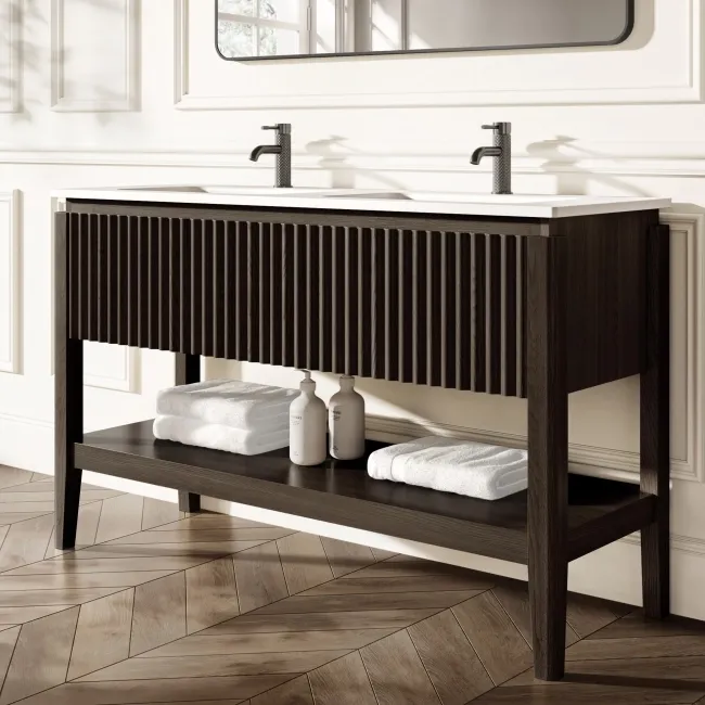 Maru Black Oak Wood Grain Vanity Unit 1400mm