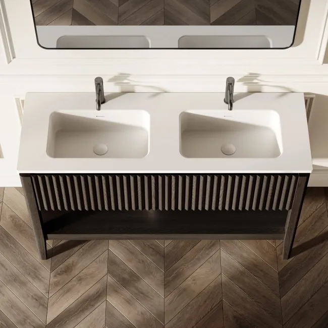 Maru Black Oak Wood Grain Vanity Unit 1400mm