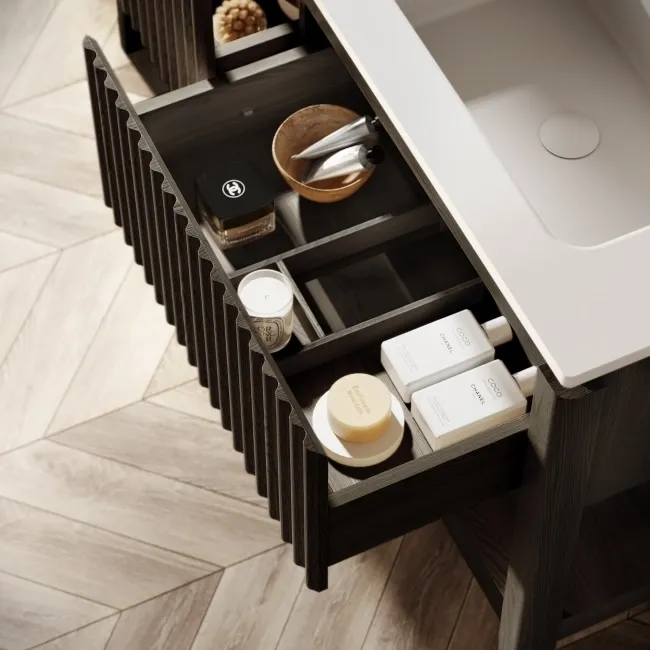 Maru Black Oak Wood Grain Vanity Unit 1400mm