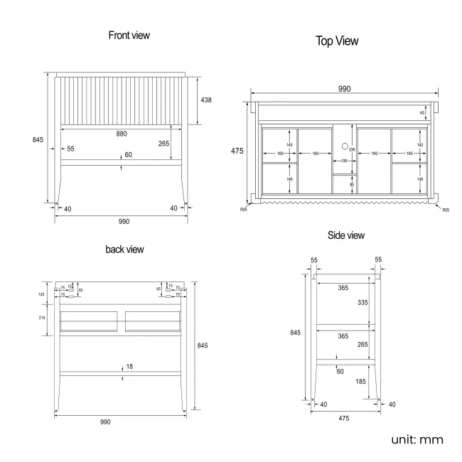 Maru Black Oak Wood Grain Vanity Cabinet 1000mm with Matt White Stone Top - Basin Not Included
