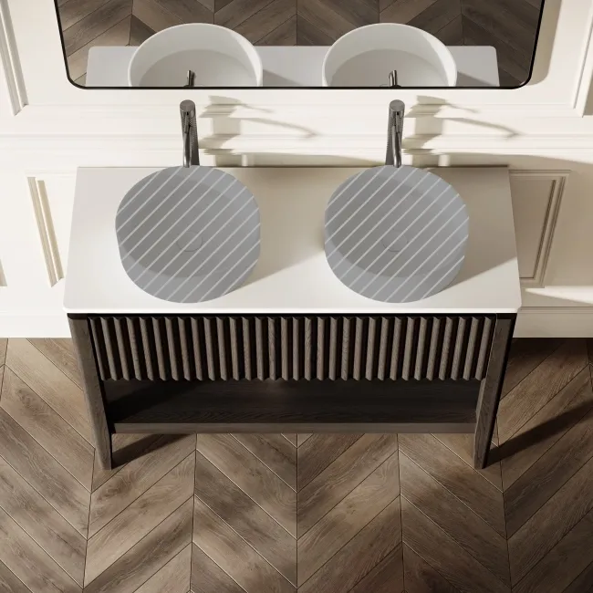 Maru Black Oak Wood Grain Vanity Cabinet 1200mm with Matt White Stone Top - Basin Not Included