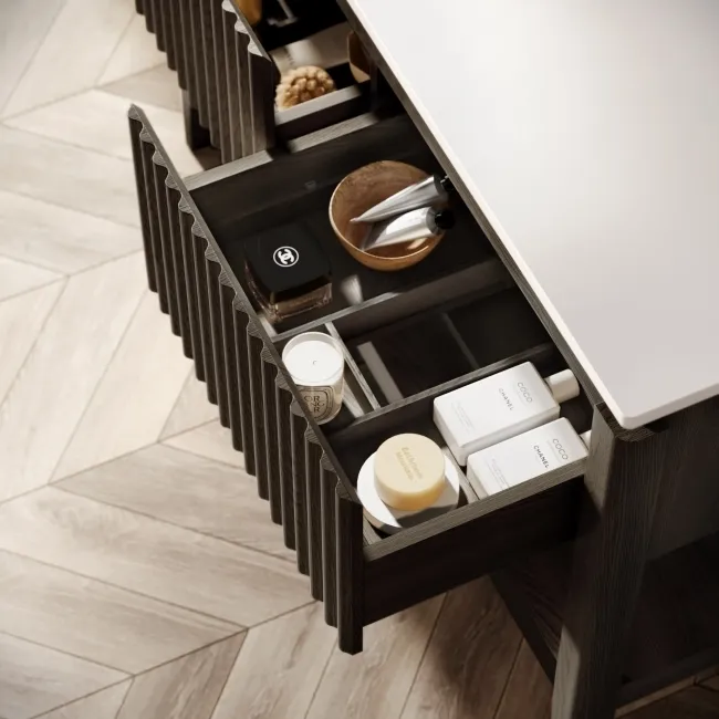 Maru Black Oak Wood Grain Vanity Cabinet 1200mm with Matt White Stone Top - Basin Not Included