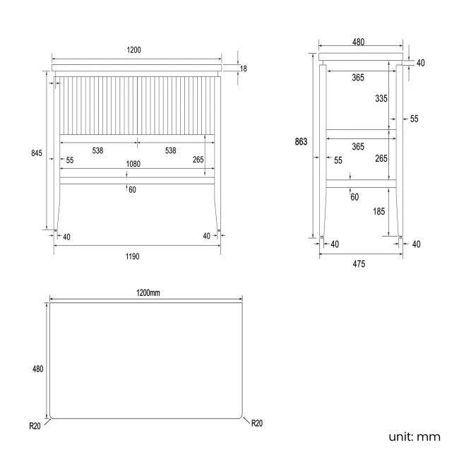 Maru Black Oak Wood Grain Vanity Cabinet 1200mm with Matt White Stone Top - Basin Not Included