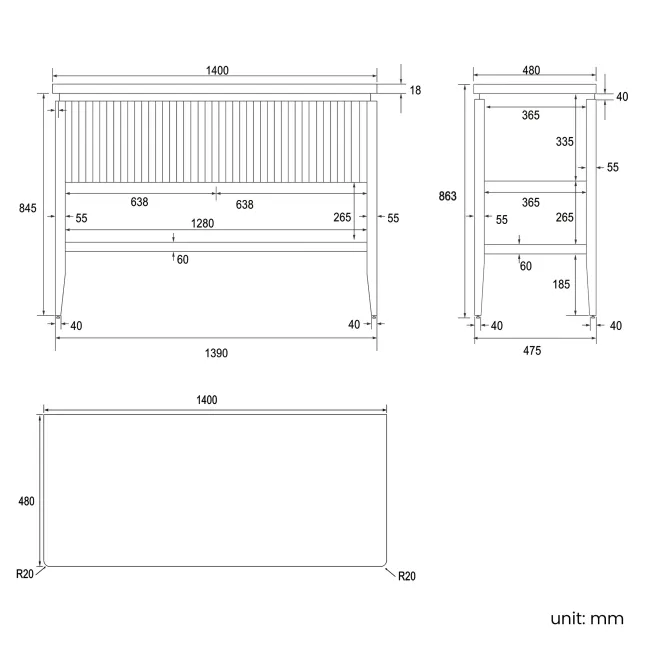 Maru Black Oak Wood Grain Vanity Cabinet 1400mm with Matt White Stone Top - Basin Not Included