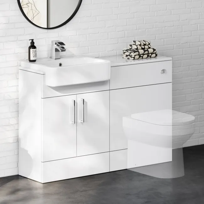 100% Waterproof - Harper Gloss White PVC Basin Vanity and Back To Wall Toilet Unit 1200mm - Excludes Toilet